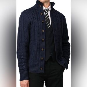 H2H Mens Cable Knitted Heavy Sweater Cardigan Thermal Button Down Closure